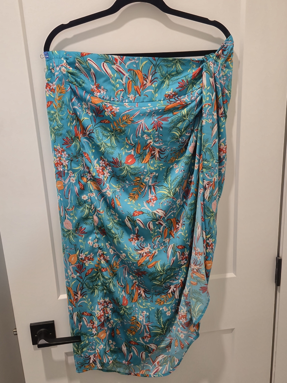 Turquoise Floral High-Low Wrap Skirt
